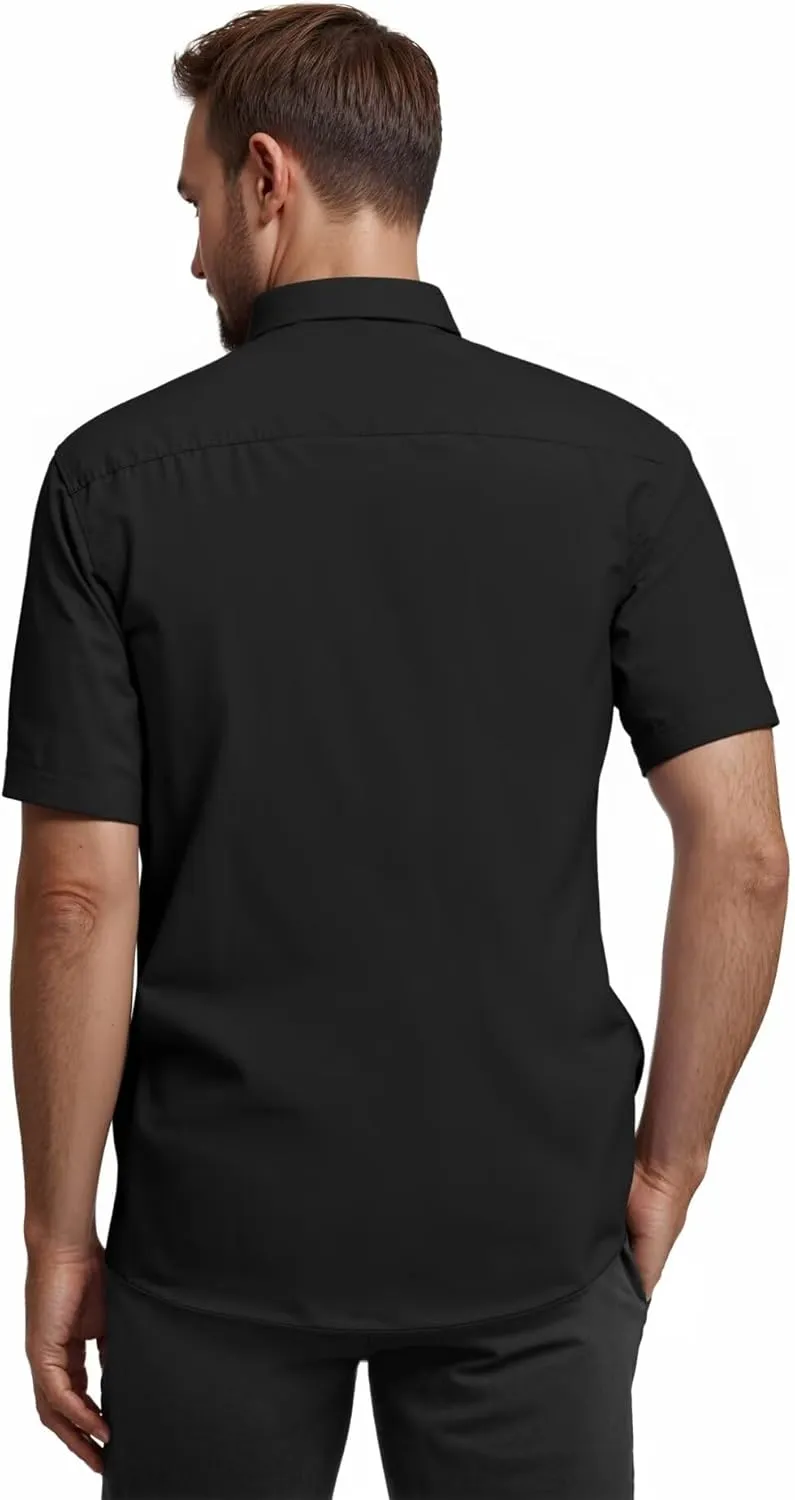 ETHANOL Mens Dress Shirts Regular Fit Performance Tech Stretch Wrinkle Resistant Ripstop Fabric Short Sleeve Shirts