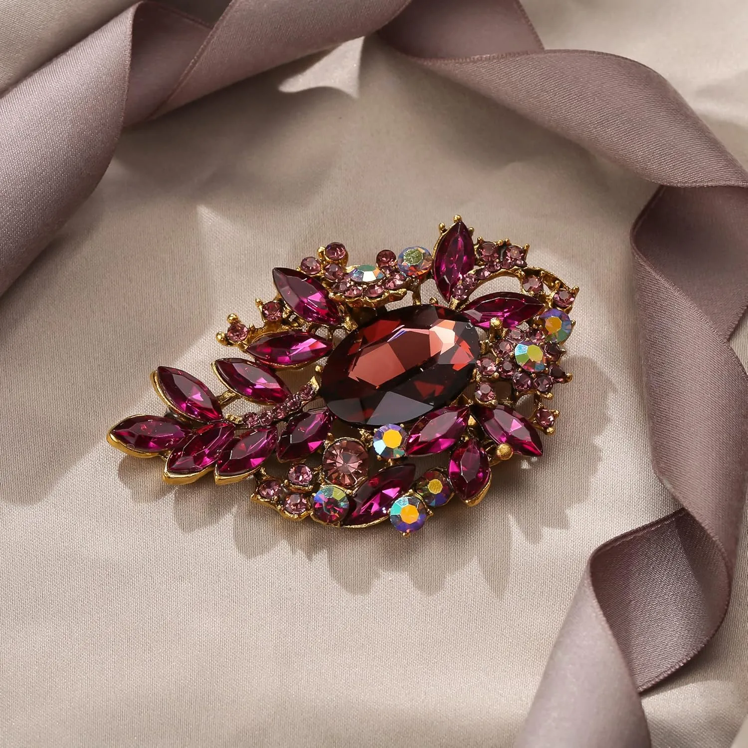 EVER FAITH Bridal Oval Rhinestone Crystal Brooch Pin, Shiny Vintage Inspired Flower Marquise Brooches for Prom