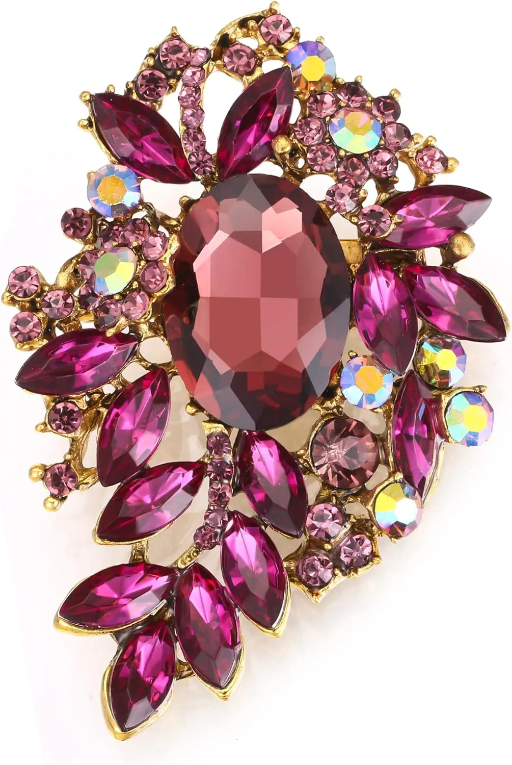 EVER FAITH Bridal Oval Rhinestone Crystal Brooch Pin, Shiny Vintage Inspired Flower Marquise Brooches for Prom