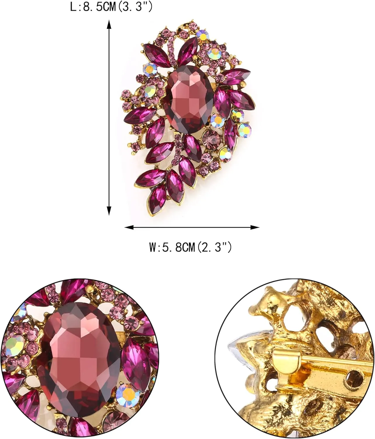 EVER FAITH Bridal Oval Rhinestone Crystal Brooch Pin, Shiny Vintage Inspired Flower Marquise Brooches for Prom