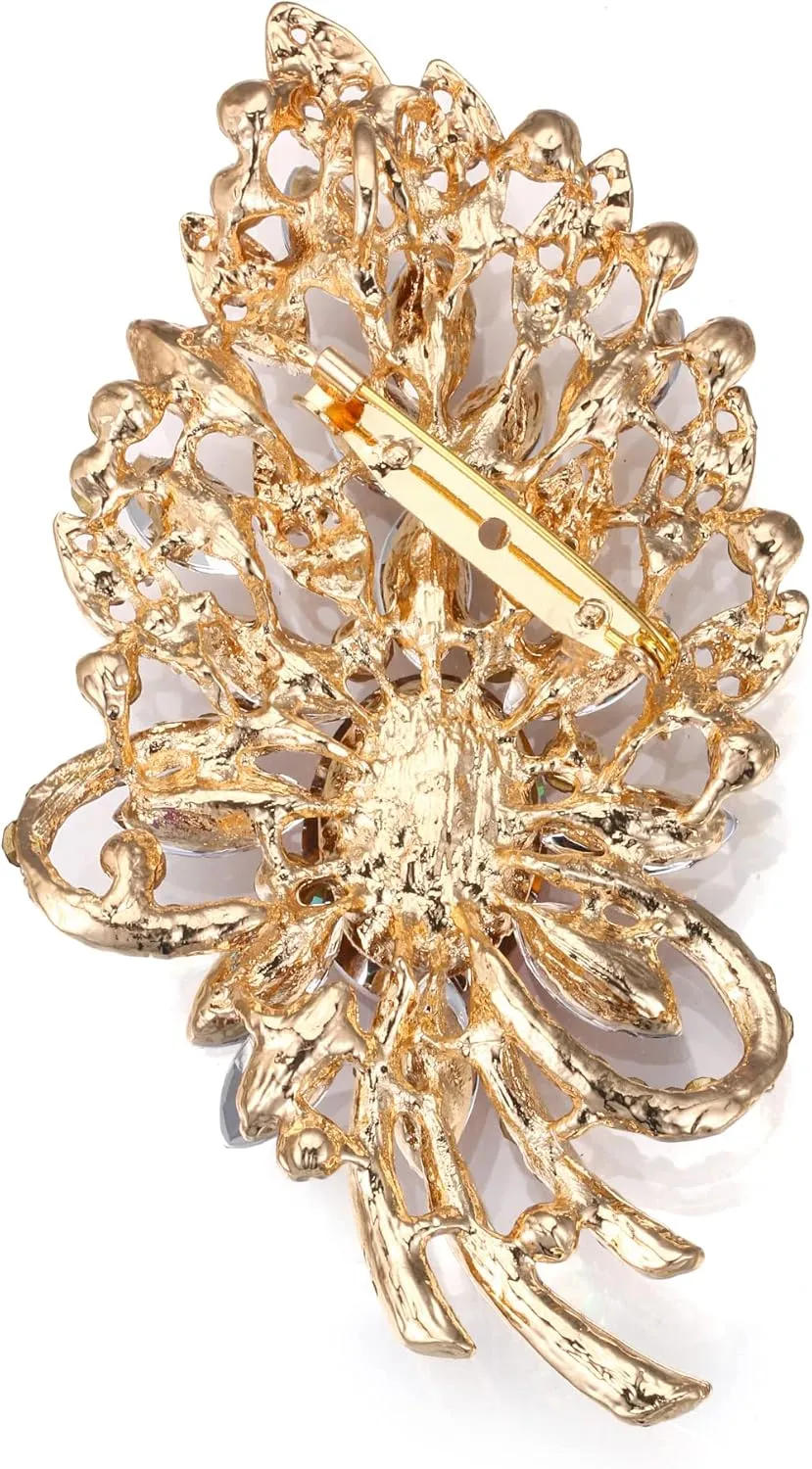 EVER FAITH Women's Oval Crystal Brooch Pin, Vintage Inspired Knot Marquise Brooches for Prom