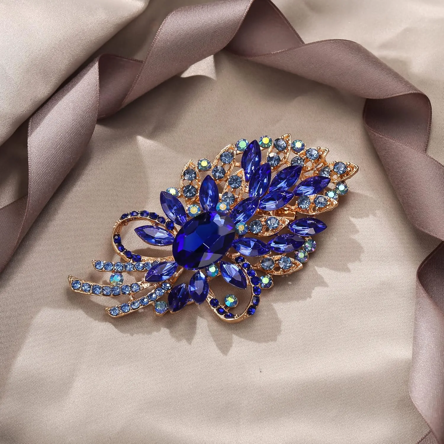 EVER FAITH Women's Oval Crystal Brooch Pin, Vintage Inspired Knot Marquise Brooches for Prom