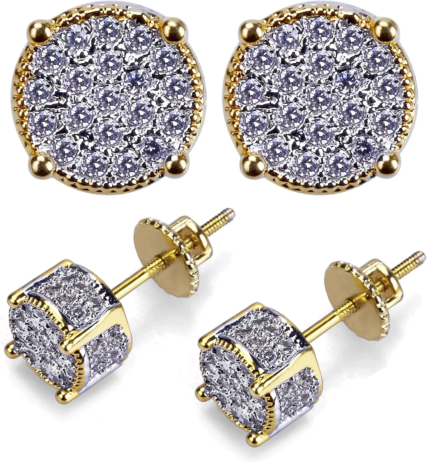 Fashion Earrings For Mens Iced Out Bling CZ Gold plated Stud Earrings