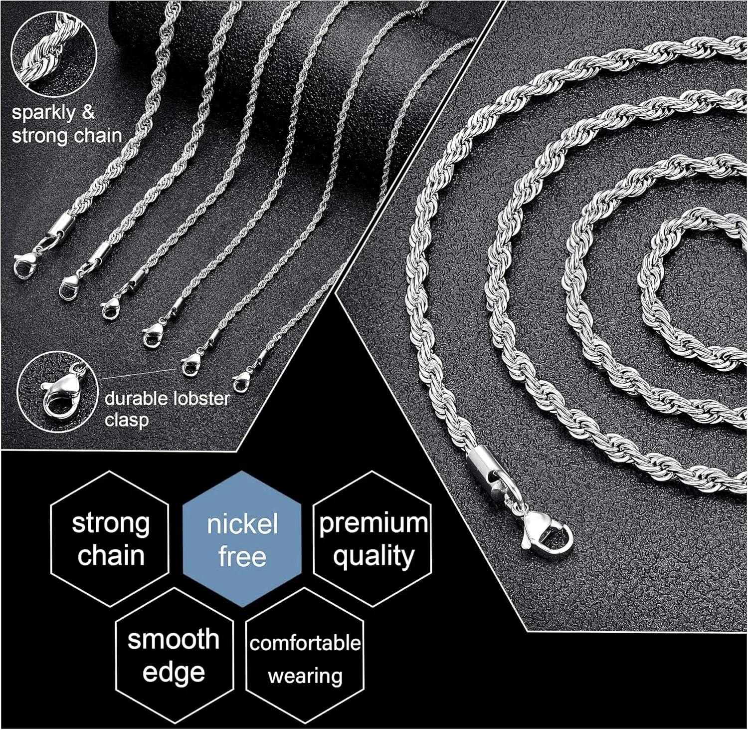 Father's Day Gifts 18k Real Gold Plated Rope Chain 1.5mm 2.5mm 5mm Stainless Steel Twist Chain Necklace for Men Women 16 Inches 36 Inches