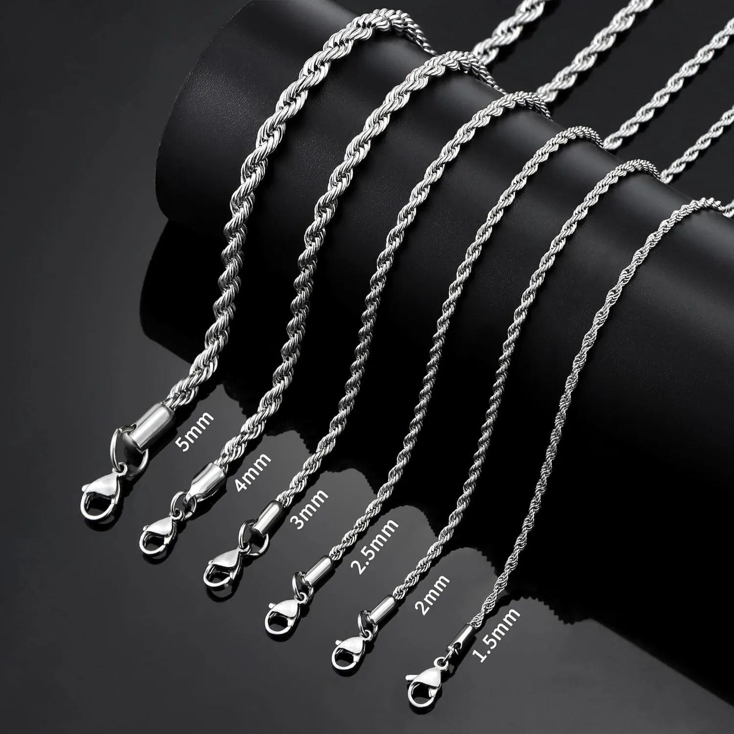 Father's Day Gifts 18k Real Gold Plated Rope Chain 1.5mm 2.5mm 5mm Stainless Steel Twist Chain Necklace for Men Women 16 Inches 36 Inches