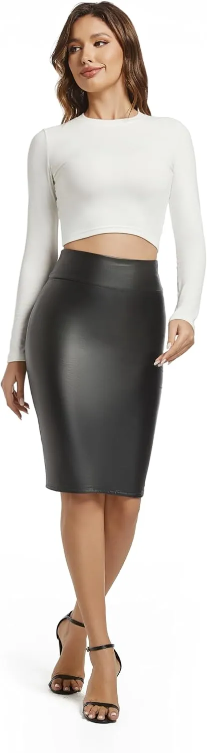 Faux Leather Skirts for Women High Waisted Leather Bodycon Pencil Skirt