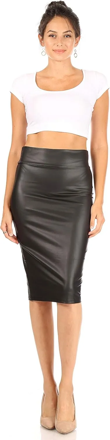 Faux Leather Skirts for Women High Waisted Leather Bodycon Pencil Skirt