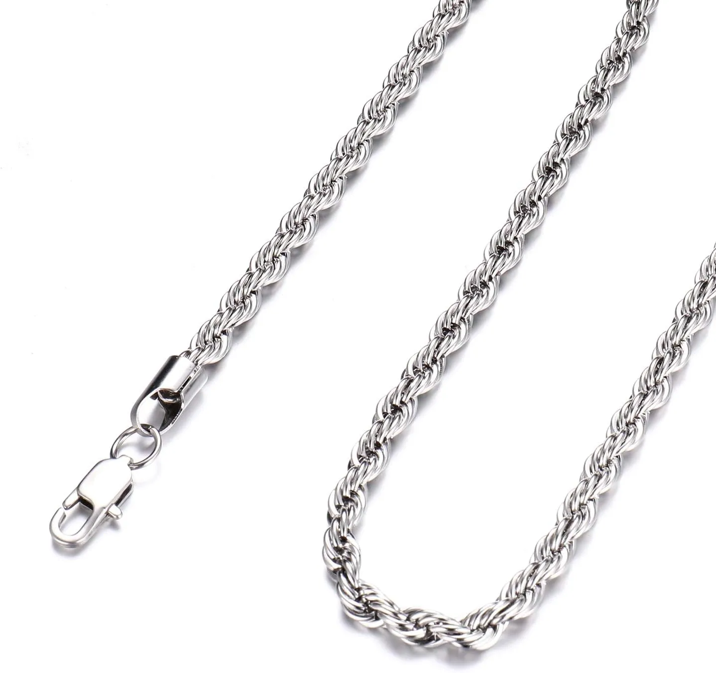 FEEL STYLE Stainless Steel Chain 925 Silver Rope Chains 3-5mm Twist Rope Necklace 14-30 Inch
