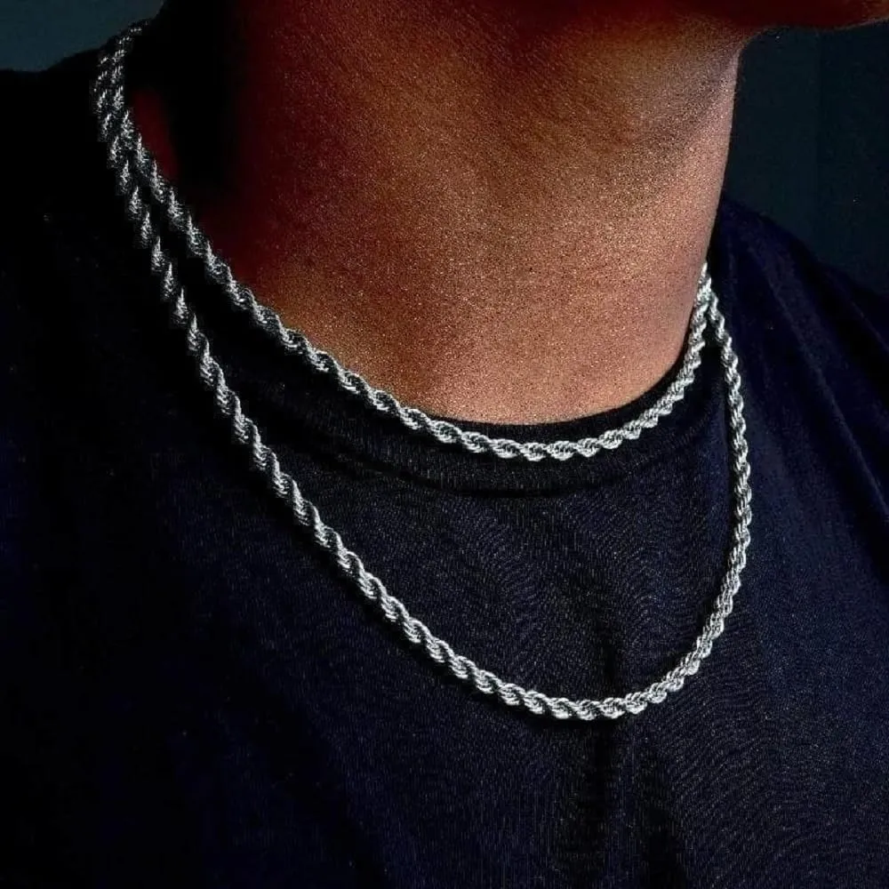 FEEL STYLE Stainless Steel Chain 925 Silver Rope Chains 3-5mm Twist Rope Necklace 14-30 Inch