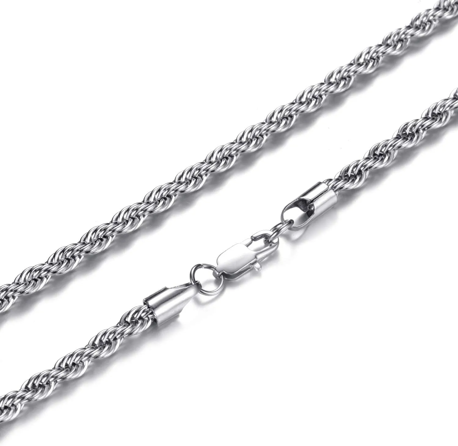 FEEL STYLE Stainless Steel Chain 925 Silver Rope Chains 3-5mm Twist Rope Necklace 14-30 Inch