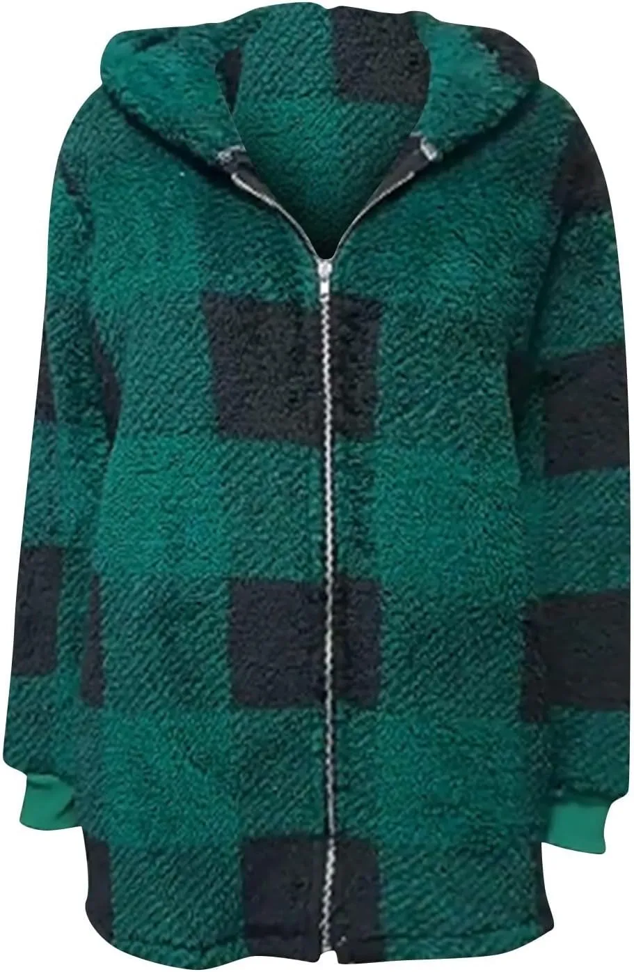 Flannel Plaid Shacket Women Plus Size Zip Up Hooded Jacket Casual Long Sleeve Sherpa Winter Coats with Pocket