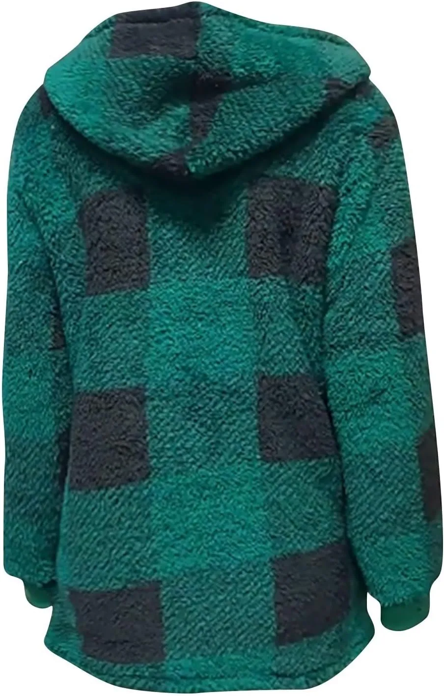 Flannel Plaid Shacket Women Plus Size Zip Up Hooded Jacket Casual Long Sleeve Sherpa Winter Coats with Pocket