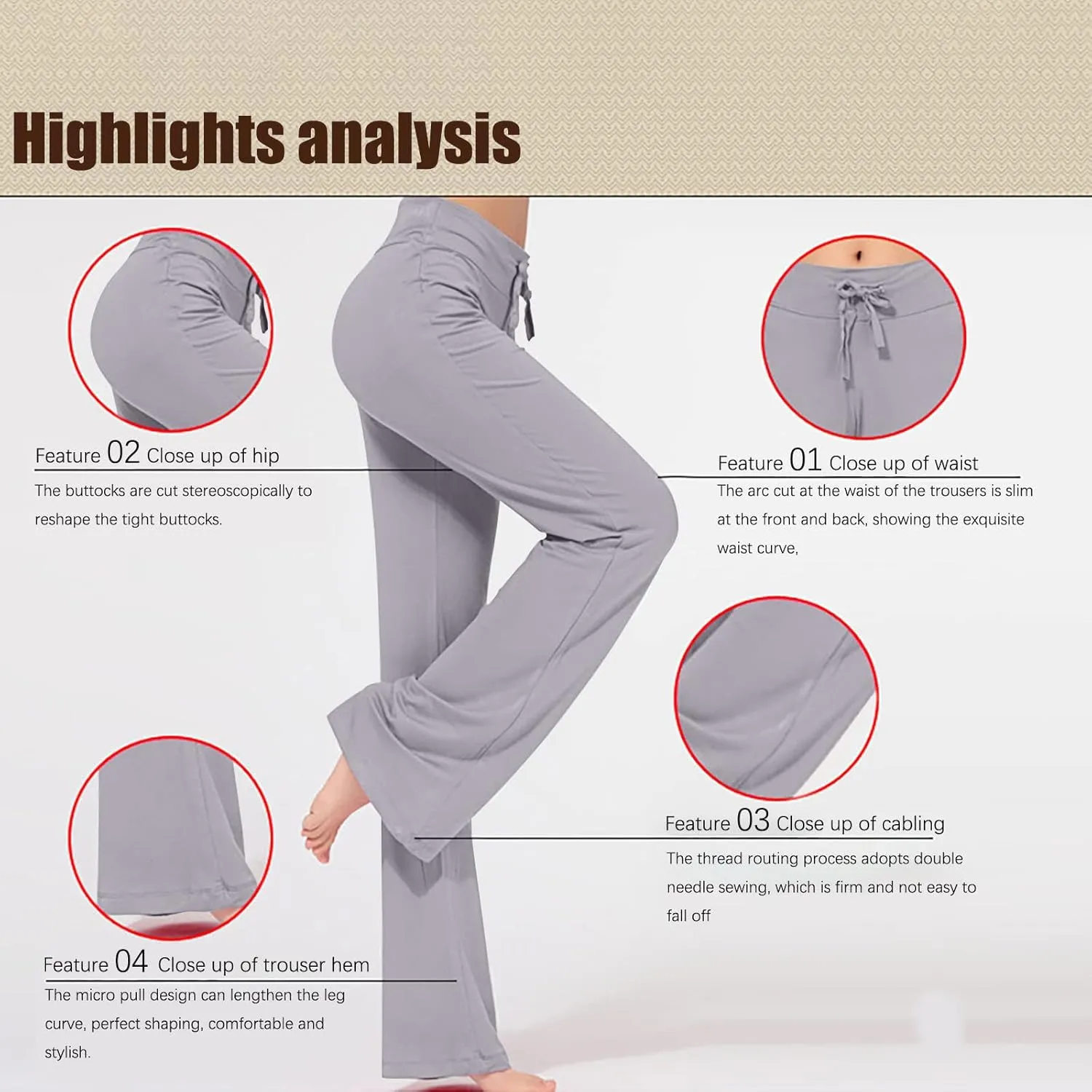 Flare Yoga Pants for Women Stretchy Soft Bootleg Workout Leggings Drawstring High Waisted Bell Bottom Trousers