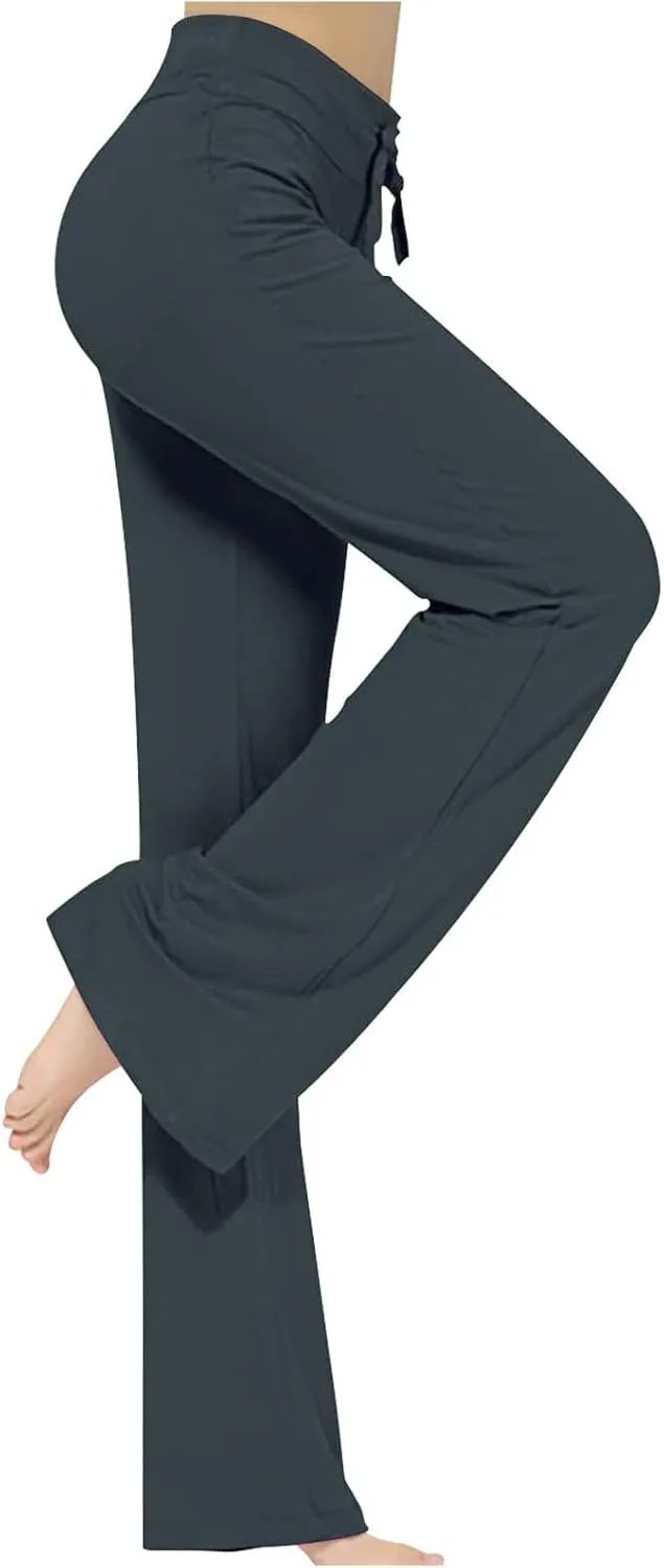 Flare Yoga Pants for Women Stretchy Soft Bootleg Workout Leggings Drawstring High Waisted Bell Bottom Trousers