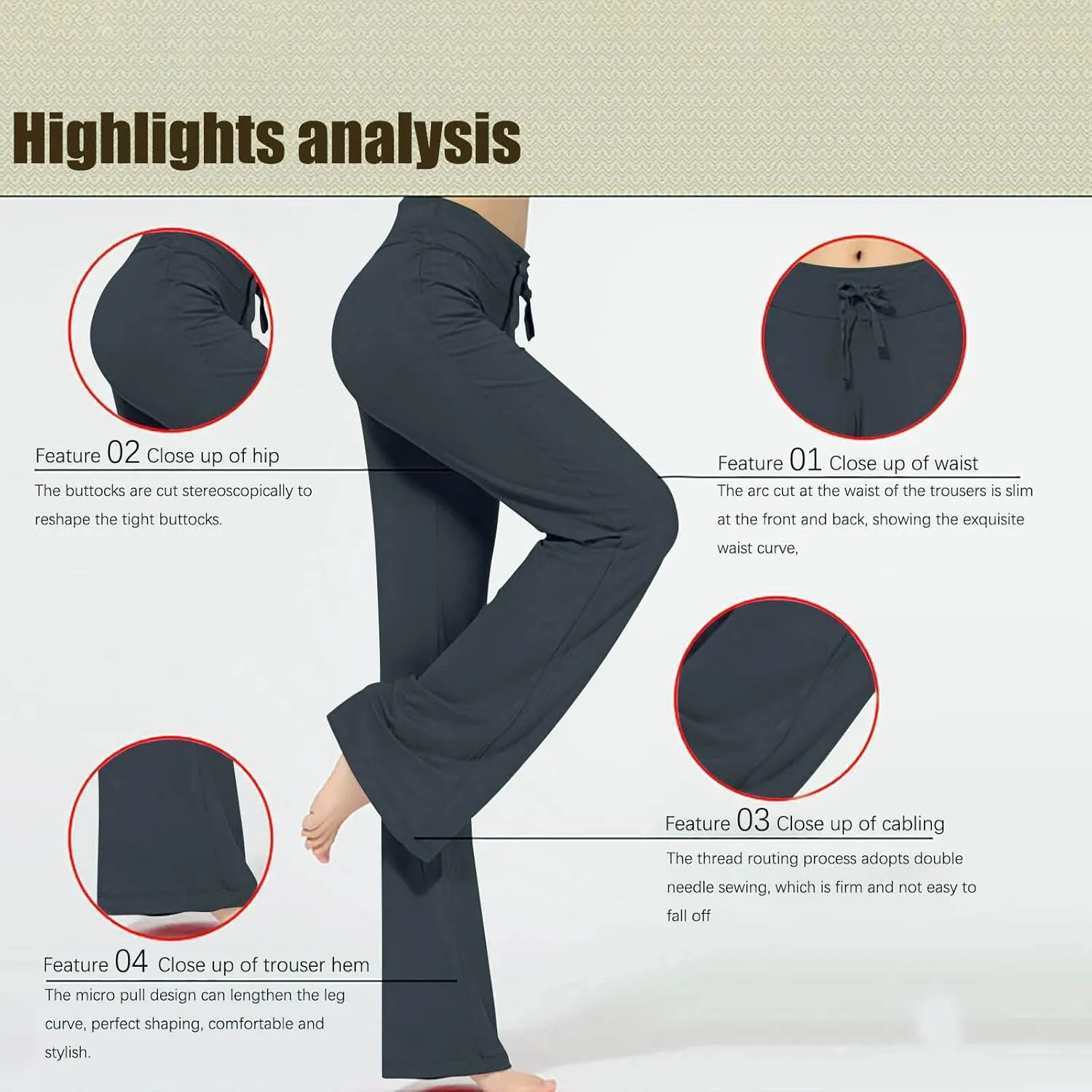 Flare Yoga Pants for Women Stretchy Soft Bootleg Workout Leggings Drawstring High Waisted Bell Bottom Trousers