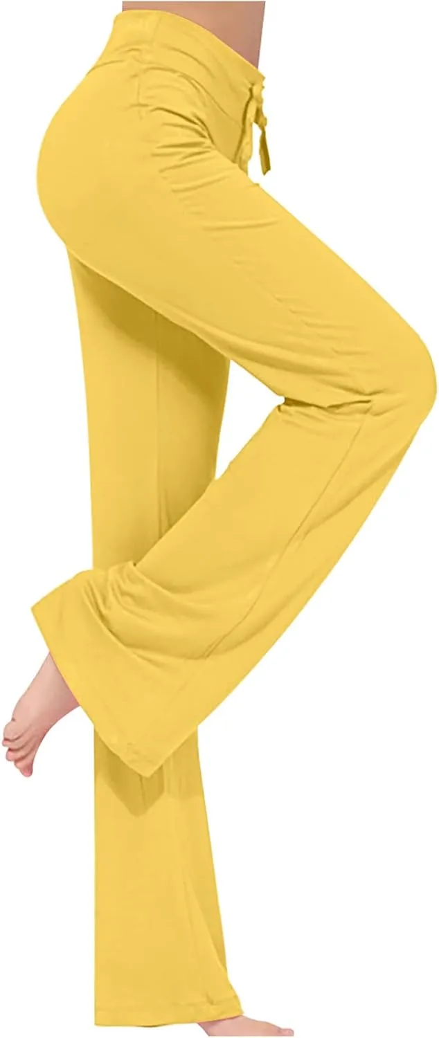Flare Yoga Pants for Women Stretchy Soft Bootleg Workout Leggings Drawstring High Waisted Bell Bottom Trousers