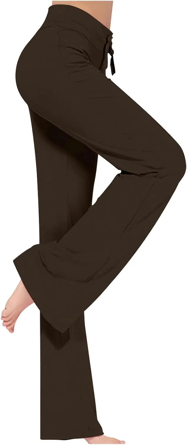 Flare Yoga Pants for Women Stretchy Soft Bootleg Workout Leggings Drawstring High Waisted Bell Bottom Trousers