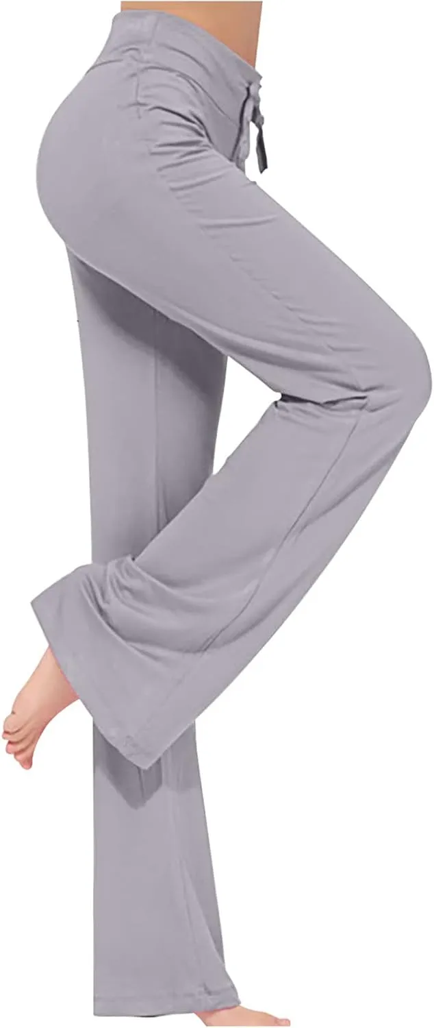 Flare Yoga Pants for Women Stretchy Soft Bootleg Workout Leggings Drawstring High Waisted Bell Bottom Trousers