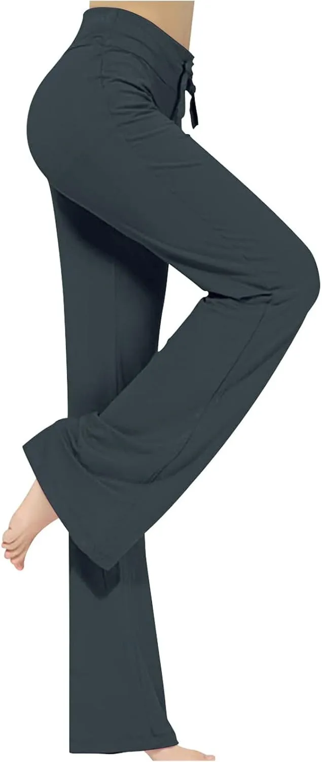 Flare Yoga Pants for Women Stretchy Soft Bootleg Workout Leggings Drawstring High Waisted Bell Bottom Trousers