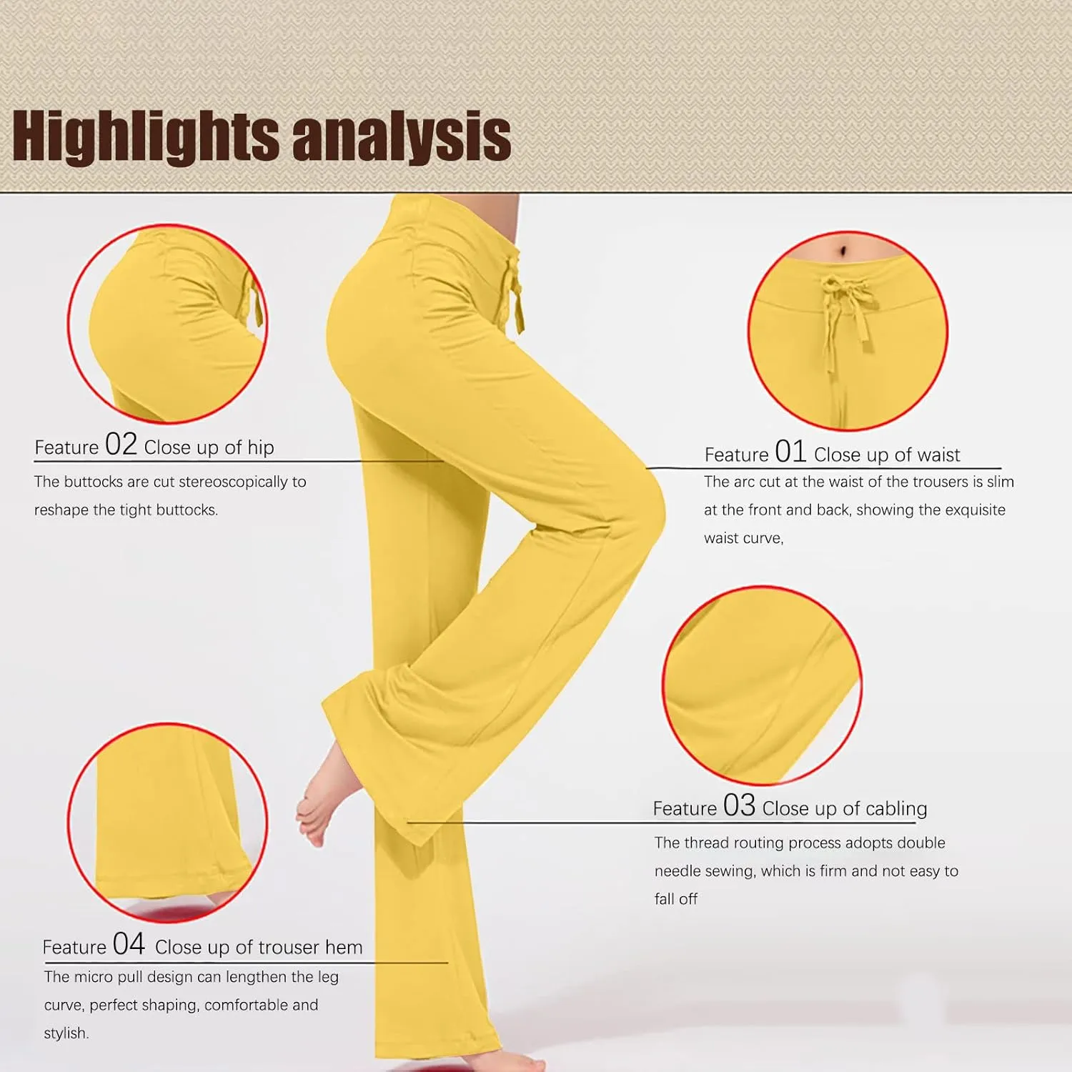 Flare Yoga Pants for Women Stretchy Soft Bootleg Workout Leggings Drawstring High Waisted Bell Bottom Trousers
