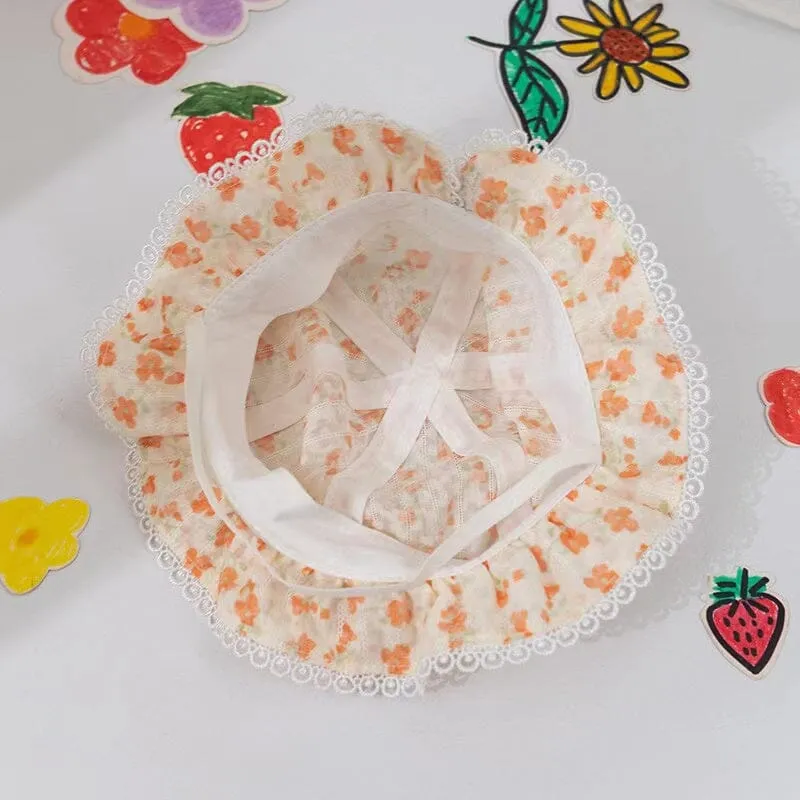 Floral Lace Bow Breathable Baby Bucket Hat