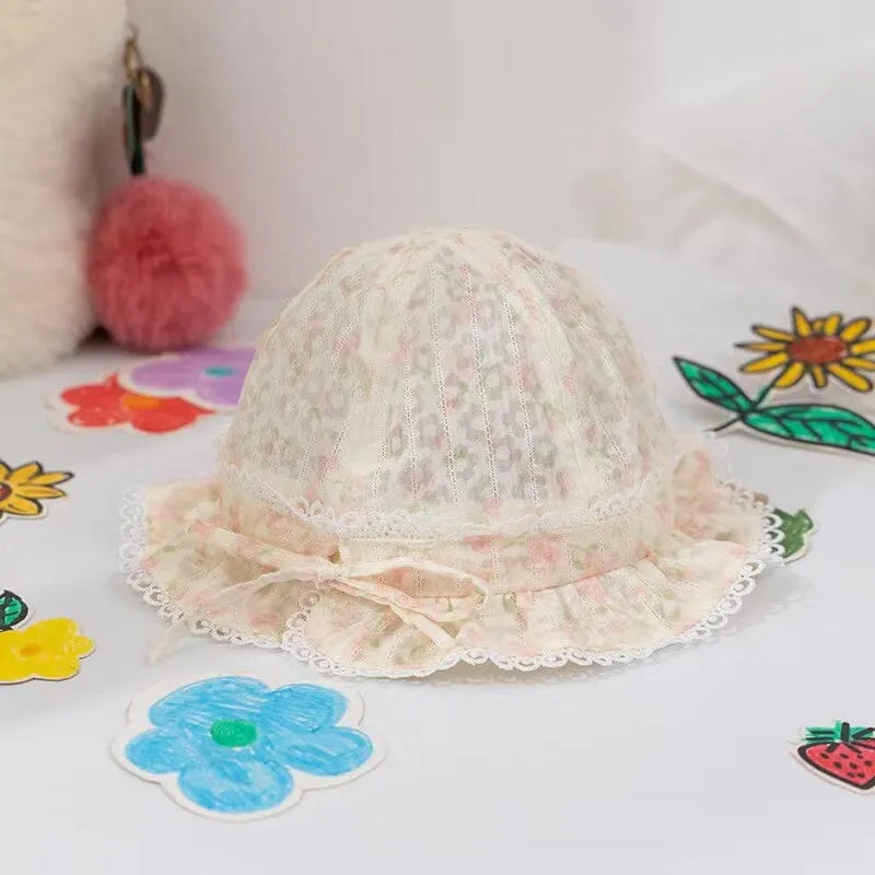 Floral Lace Bow Breathable Baby Bucket Hat