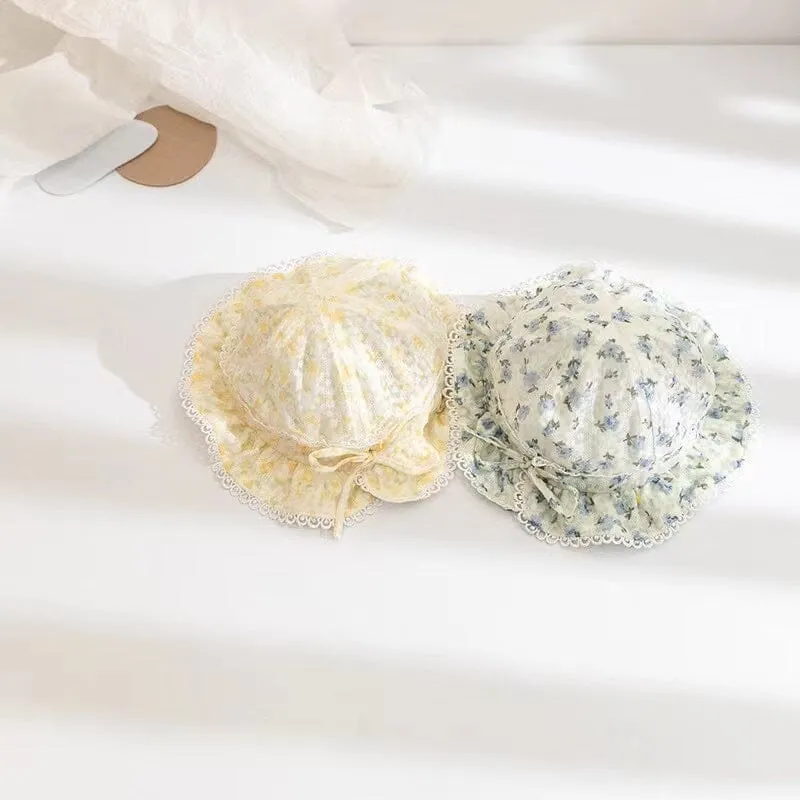 Floral Lace Bow Breathable Baby Bucket Hat