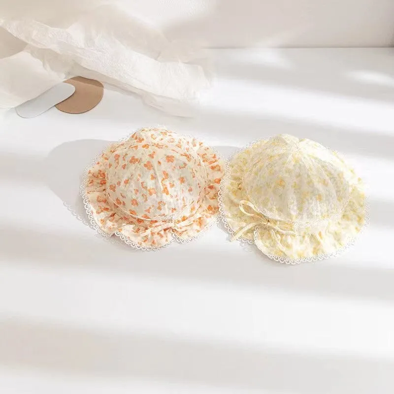 Floral Lace Bow Breathable Baby Bucket Hat
