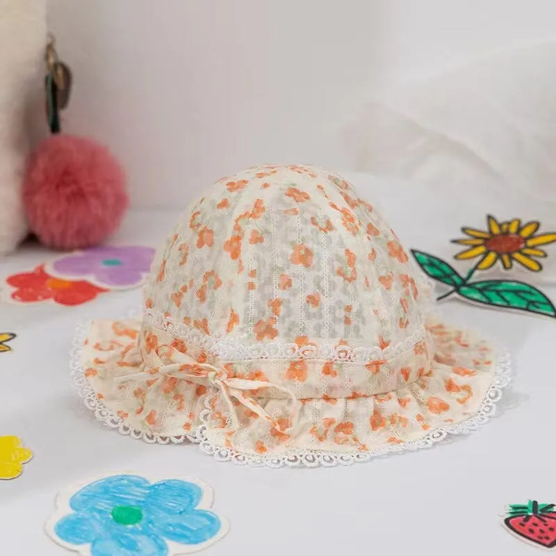 Floral Lace Bow Breathable Baby Bucket Hat