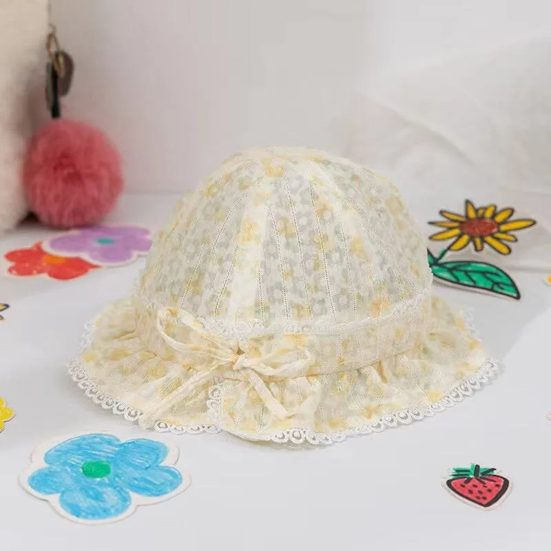 Floral Lace Bow Breathable Baby Bucket Hat