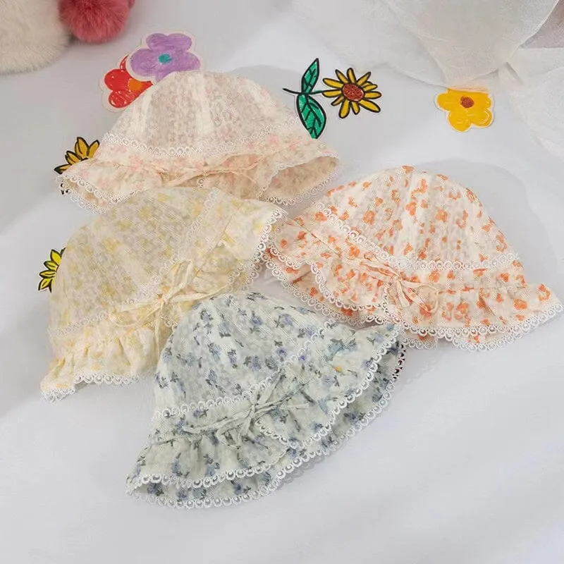 Floral Lace Bow Breathable Baby Bucket Hat
