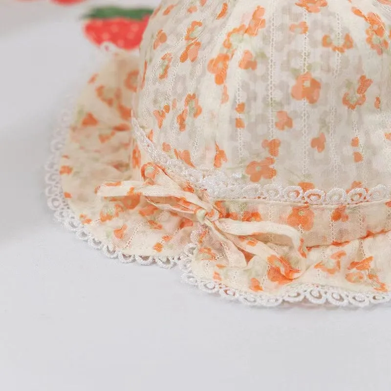 Floral Lace Bow Breathable Baby Bucket Hat
