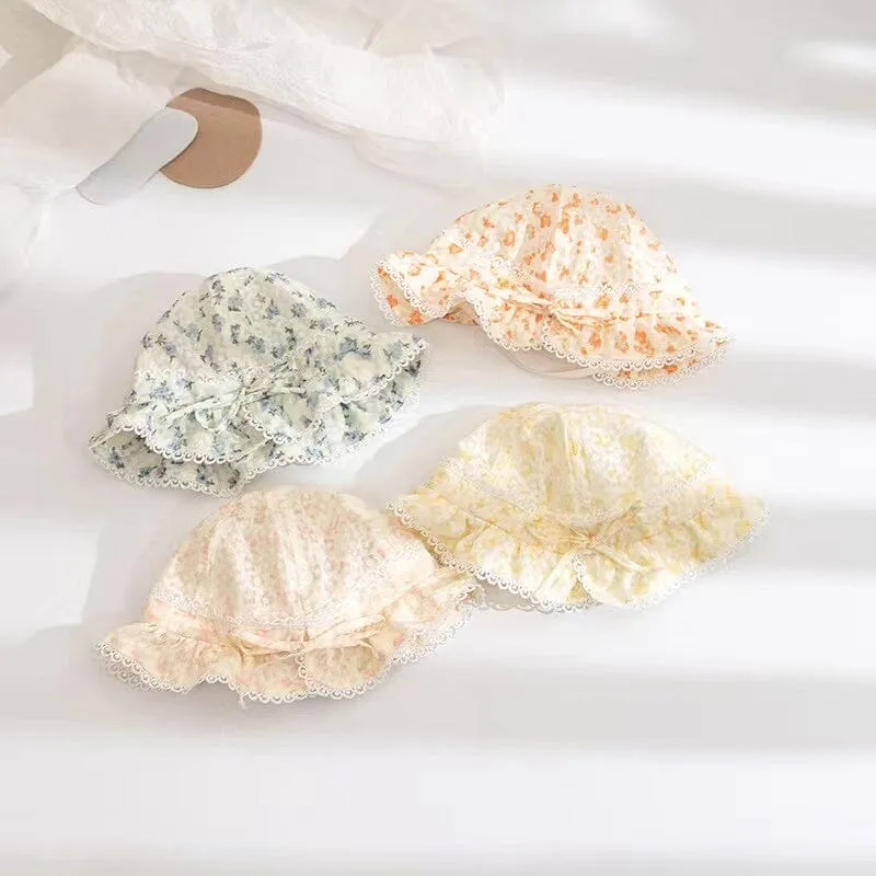 Floral Lace Bow Breathable Baby Bucket Hat
