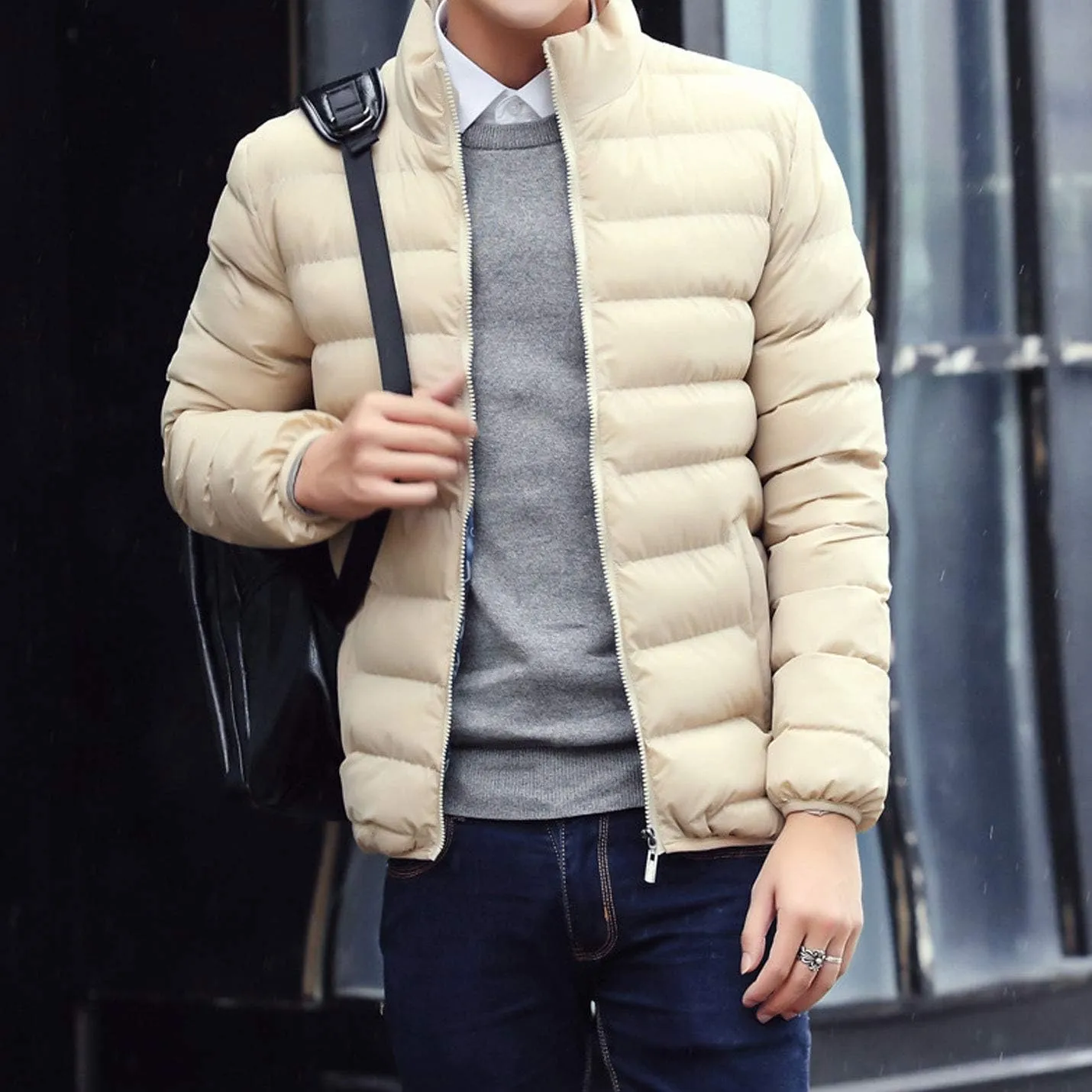 Flygo Men's Ultra Loft Quilted Puffer Jacket Warm Cotton Down Padded Coat Outwear
