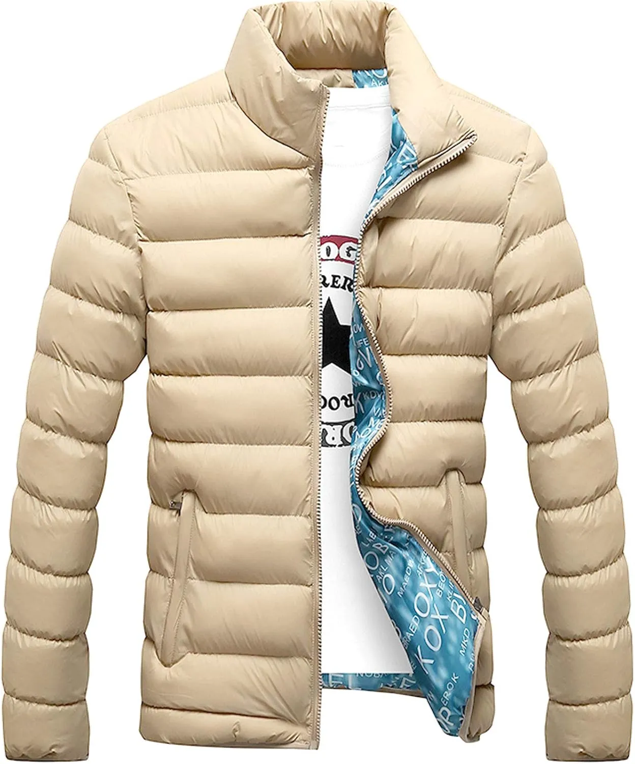 Flygo Men's Ultra Loft Quilted Puffer Jacket Warm Cotton Down Padded Coat Outwear