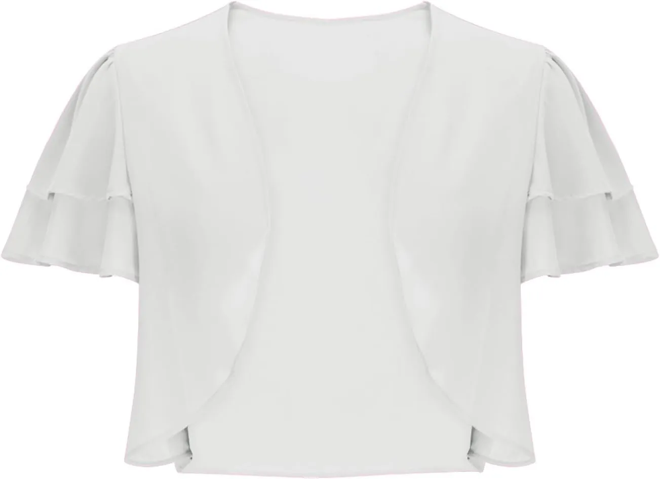 Formal Jacket for Evening Dresses Elegant Short Sleeve Shrug Cropped Bolero Open Front Chiffon Cardigan Blouses