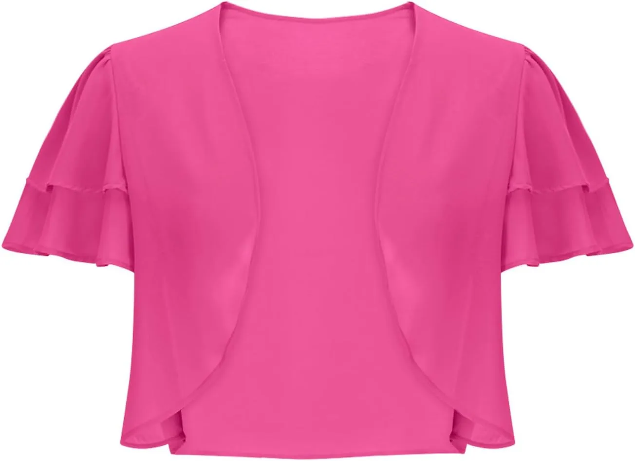 Formal Jacket for Evening Dresses Elegant Short Sleeve Shrug Cropped Bolero Open Front Chiffon Cardigan Blouses