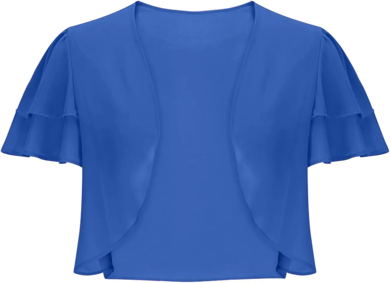Formal Jacket for Evening Dresses Elegant Short Sleeve Shrug Cropped Bolero Open Front Chiffon Cardigan Blouses