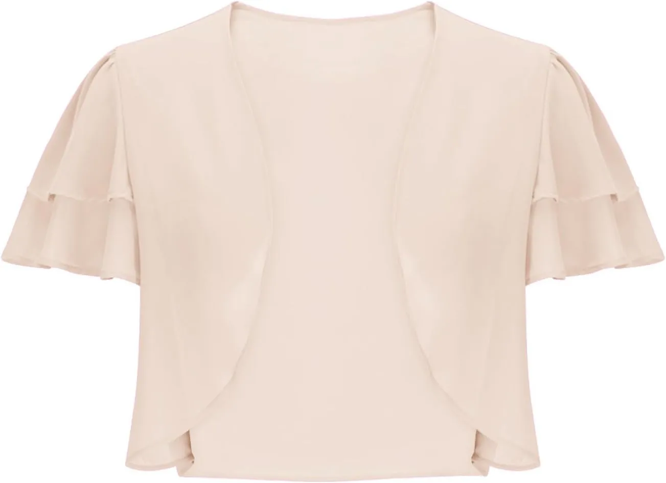 Formal Jacket for Evening Dresses Elegant Short Sleeve Shrug Cropped Bolero Open Front Chiffon Cardigan Blouses