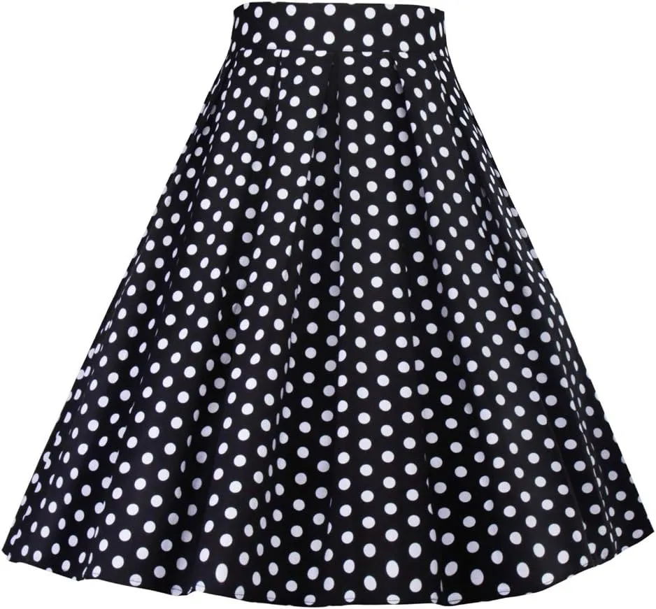 FOURSTEEDS Women's Vintage A-line Printed Pleated Flared Midi Skirts