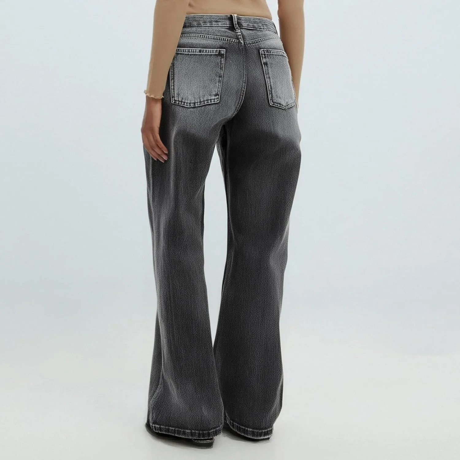 FQZWONG Wide Leg Jeans Woman Plus Size High Waisted Straight Palazzo Pants Loose Casual Solid Tummy Control Denim Sweatpants