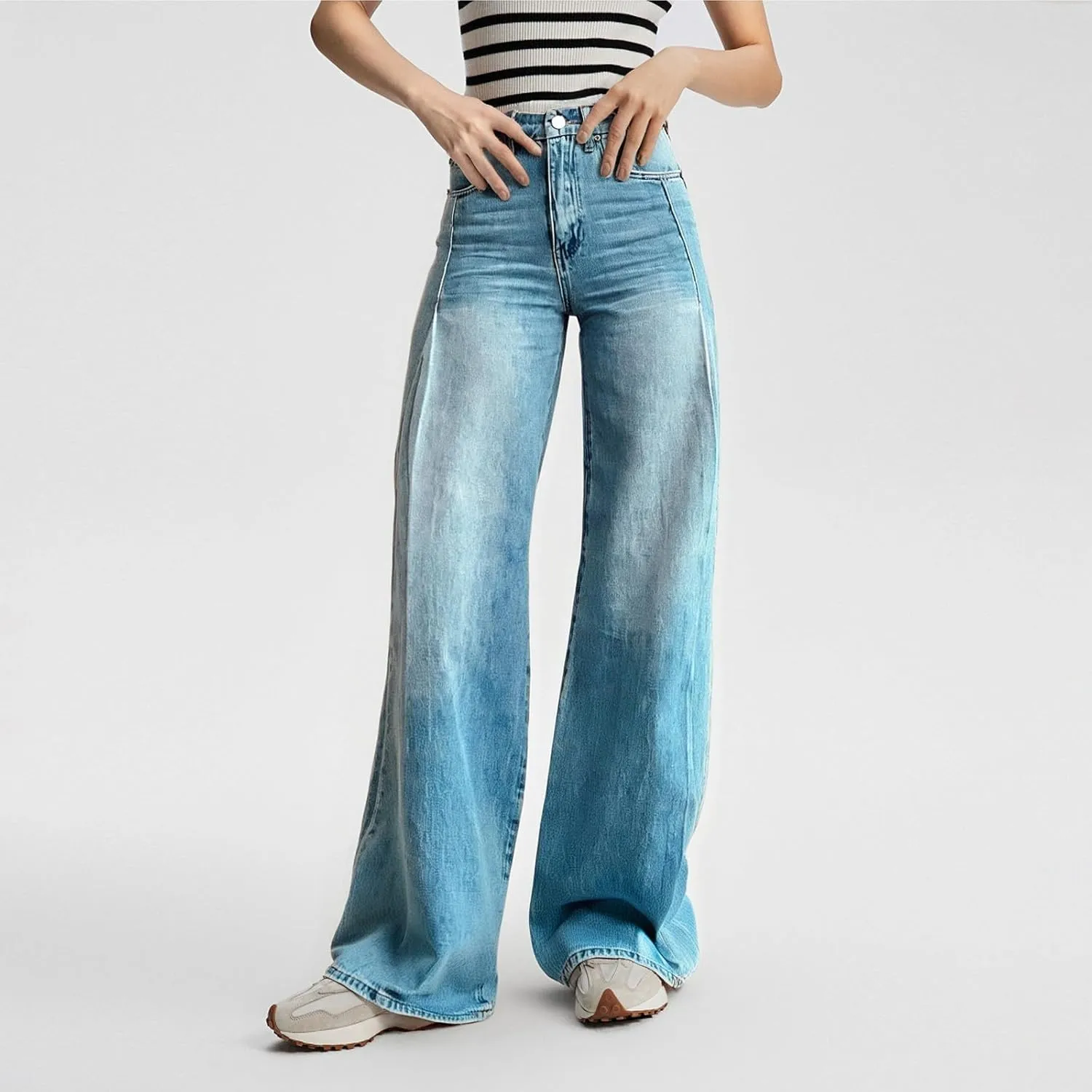FQZWONG Wide Leg Jeans Woman Plus Size High Waisted Straight Palazzo Pants Loose Casual Solid Tummy Control Denim Sweatpants