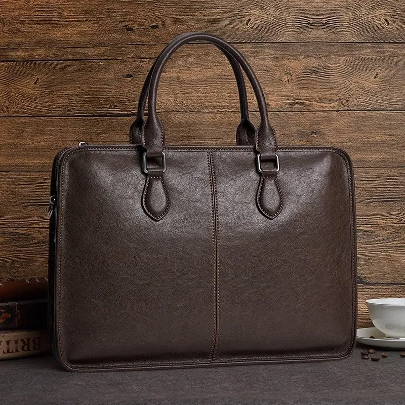 French Men's Briefcase Genuine Leather Business Computer Bag Cowhide Handbag ffor Commuting Travel Business