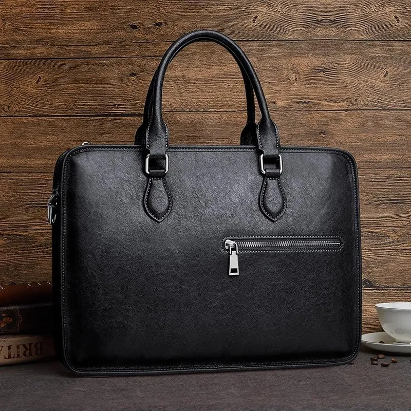 French Men's Briefcase Genuine Leather Business Computer Bag Cowhide Handbag ffor Commuting Travel Business