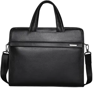 French Men's Leather Handbag Cowhide Computer Bag 14 Inch Business Briefcase ffor Commuting Travel Business