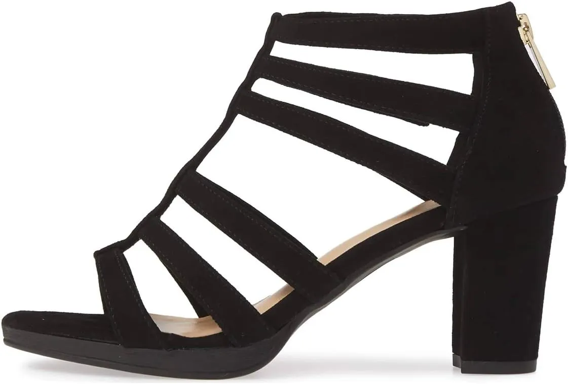 FSJ Women Chunky Mid High Heel Sandals Open Toe T-Strap Pumps Cutout Dress Party Prom Office Strappy Shoes Elastic Back Zipper Size 4-15 US