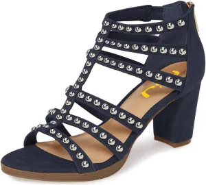 FSJ Women Chunky Mid High Heel Sandals Open Toe T-Strap Pumps Cutout Dress Party Prom Office Strappy Shoes Elastic Back Zipper Size 4-15 US
