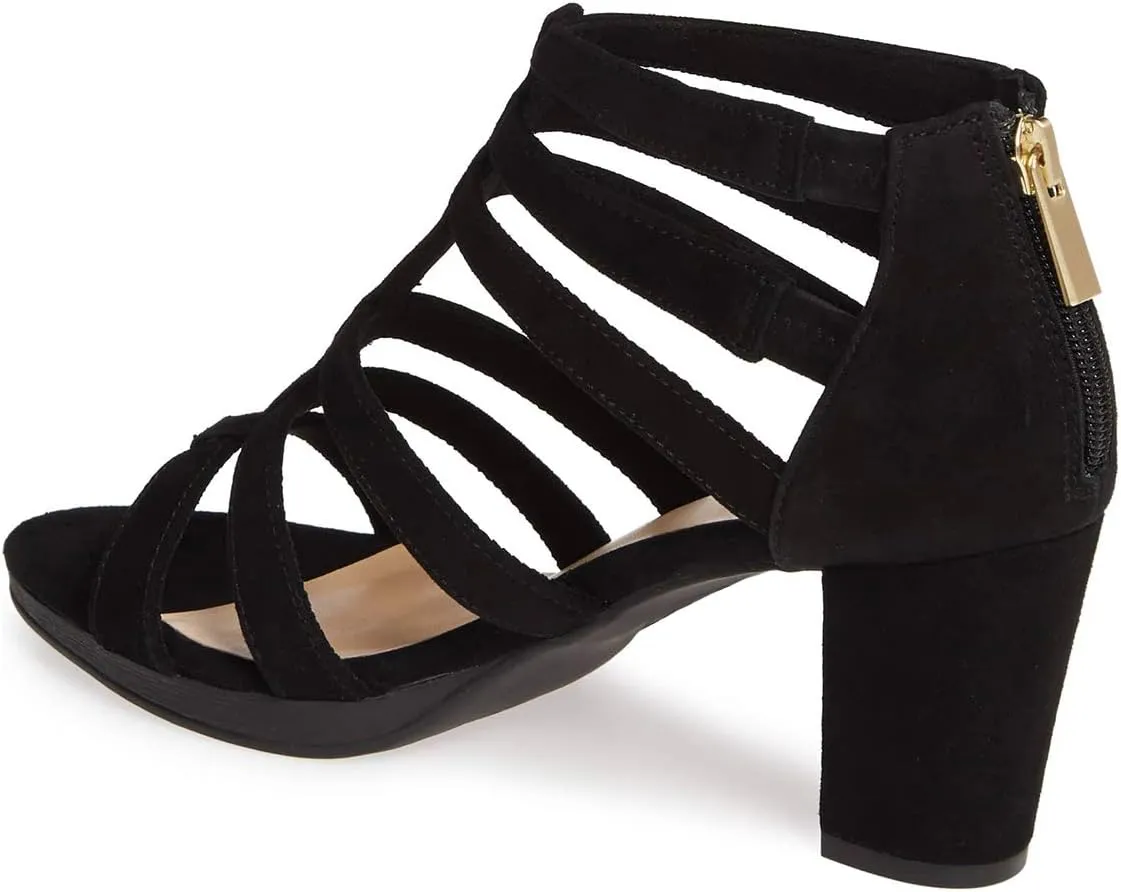 FSJ Women Chunky Mid High Heel Sandals Open Toe T-Strap Pumps Cutout Dress Party Prom Office Strappy Shoes Elastic Back Zipper Size 4-15 US