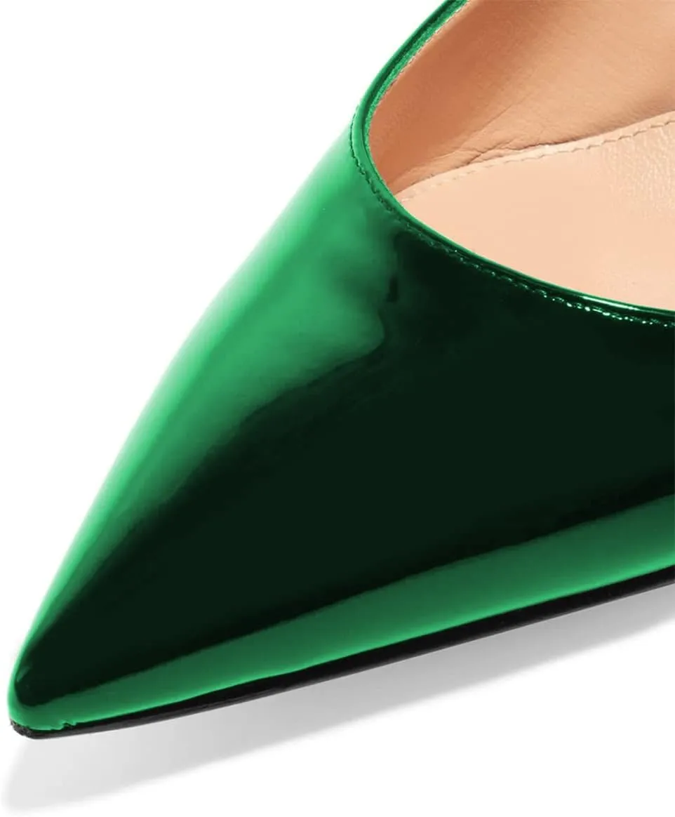 FSJ Women Pointed Toe Slingback Wedding Pumps Chunky Low Heel Rhinestone Sandals Crystal Dress Party Office Shoe with Buckle Size 4-15 M US