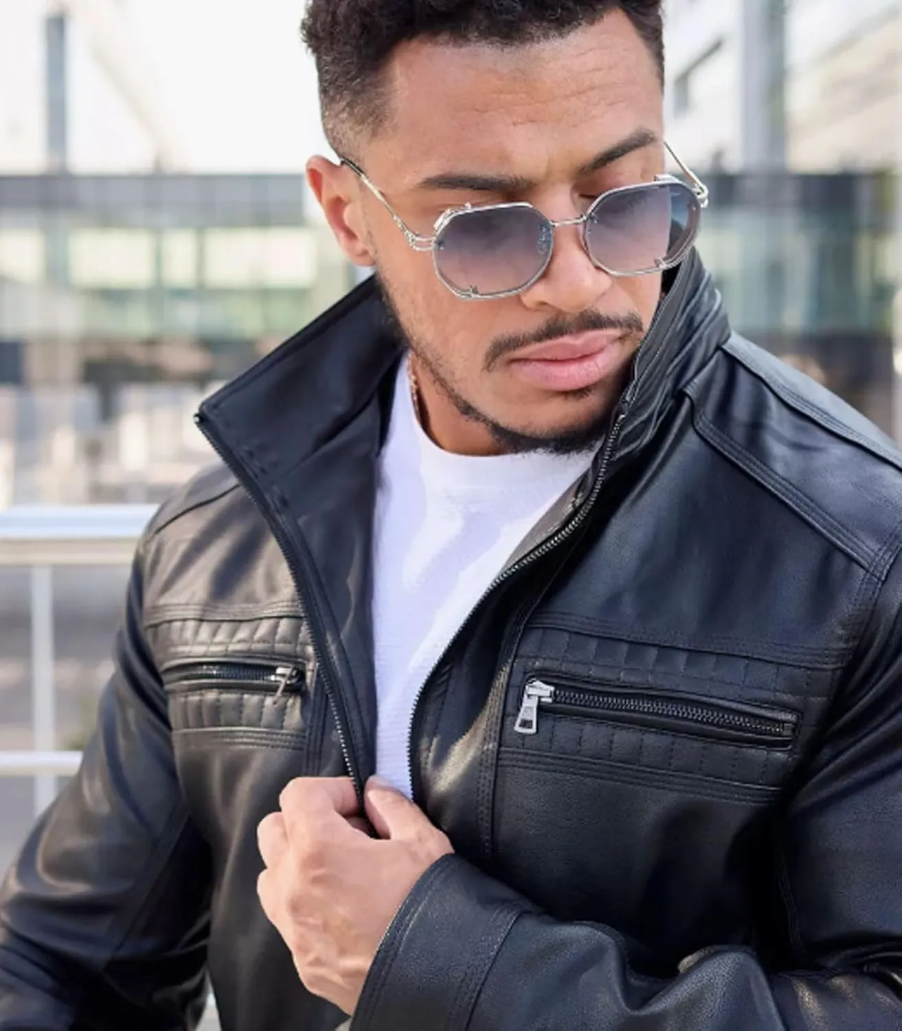 FTIMILD Mens Leather Jacket Leather Motorcycle Jacket with Removable Hood Waterproof Bomber Jackets Multiple Pockets